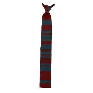 Vintage Men's Clip On Tie Burnt Red Brown Striped Polyester Steinfelds 60s 70s